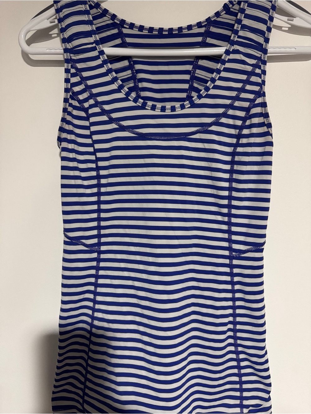 lululemon athletica Blue and White Striped Scoop Neck Tank